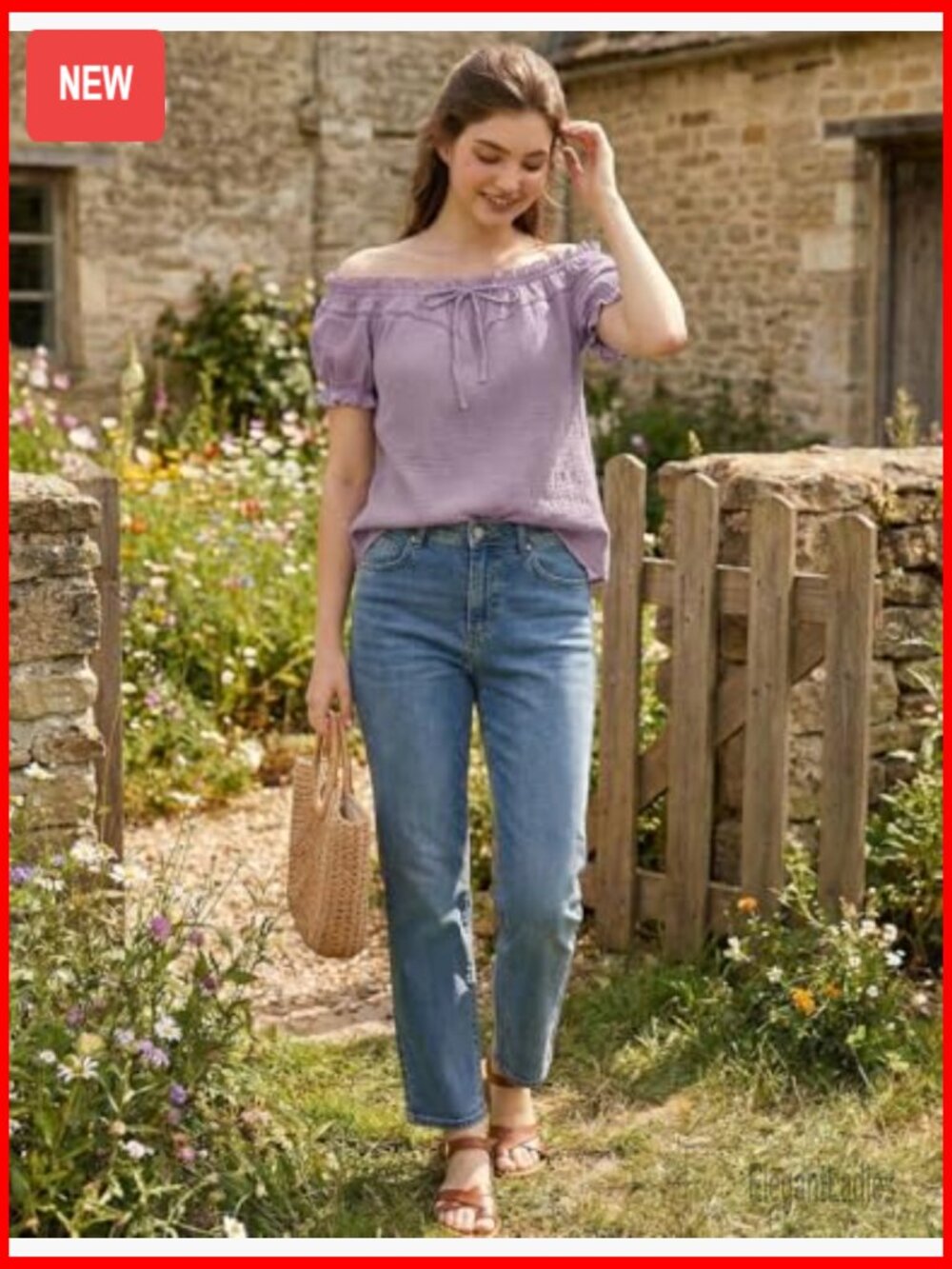 Off Shoulder Peasant Blouse Puff Sleeve Cotton Summer Loose Fit - Picture 4 of 6